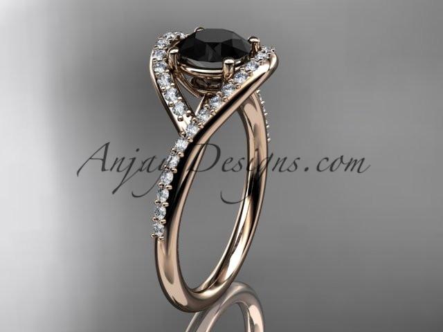 14kt rose gold diamond wedding ring, engagement ring with a Black Diamond center stone ADLR383 - AnjaysDesigns