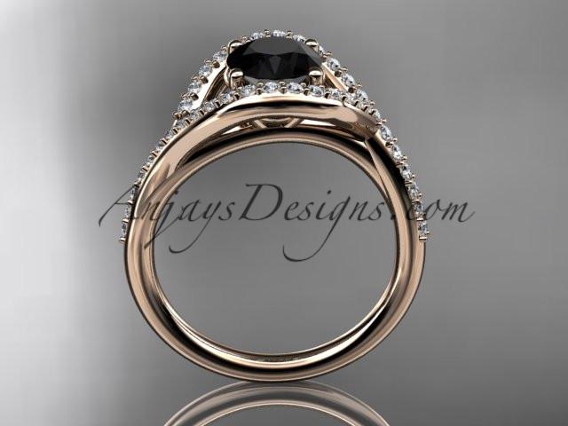 14kt rose gold diamond wedding ring, engagement ring with a Black Diamond center stone ADLR383 - AnjaysDesigns