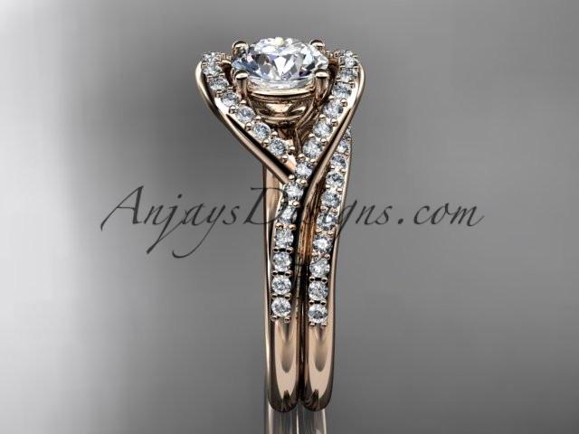 14kt rose gold diamond wedding ring, engagement set with a "Forever One" Moissanite center stone ADLR383S - AnjaysDesigns