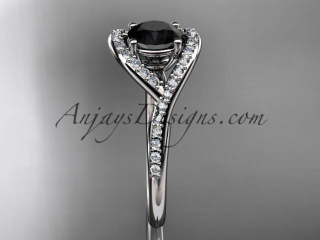 platinum diamond wedding ring, engagement ring with a Black Diamond center stone ADLR383 - AnjaysDesigns