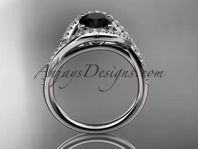 platinum diamond wedding ring, engagement ring with a Black Diamond center stone ADLR383 - AnjaysDesigns