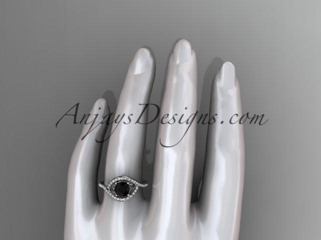 platinum diamond wedding ring, engagement ring with a Black Diamond center stone ADLR383 - AnjaysDesigns