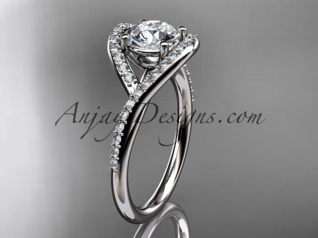 platinum diamond wedding ring, engagement ring with a "Forever One" Moissanite center stone ADLR383 - AnjaysDesigns