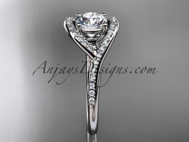 platinum diamond wedding ring, engagement ring with a "Forever One" Moissanite center stone ADLR383 - AnjaysDesigns