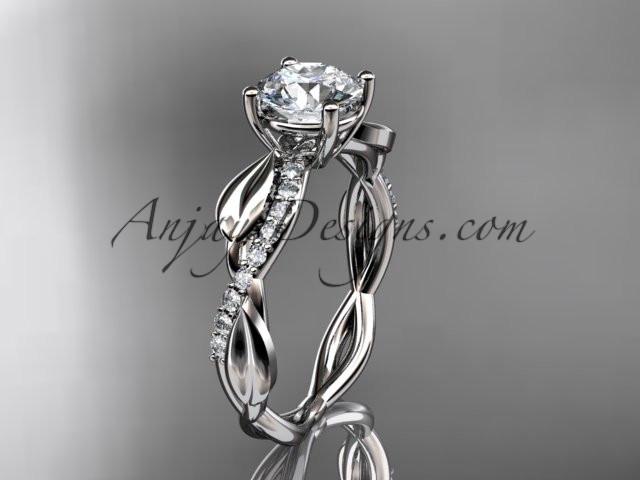 platinum leaf diamond wedding ring, engagement ring with a "Forever One" Moissanite center stone ADLR385 - AnjaysDesigns