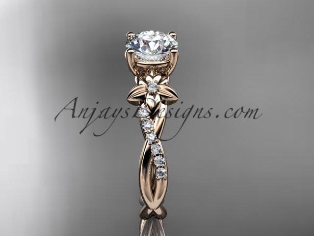 14kt rose gold flower diamond wedding ring, engagement ring with a "Forever One" Moissanite center stone ADLR388 - AnjaysDesigns