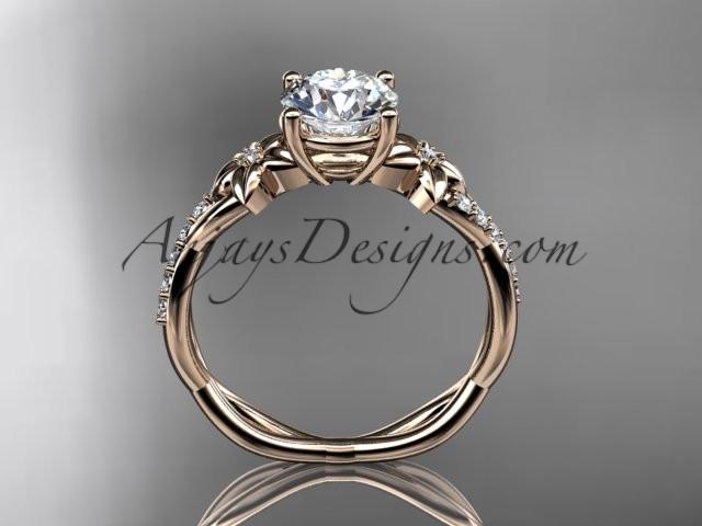 14kt rose gold flower diamond wedding ring, engagement ring with a "Forever One" Moissanite center stone ADLR388 - AnjaysDesigns