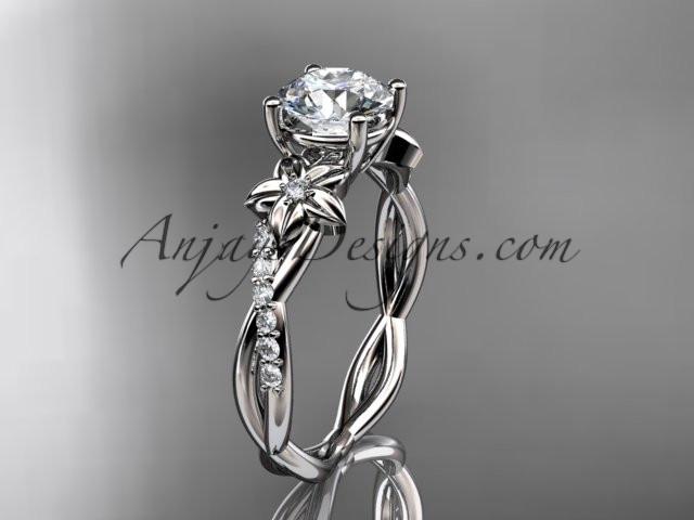platinum flower diamond wedding ring, engagement ring with a "Forever One" Moissanite center stone ADLR388 - AnjaysDesigns