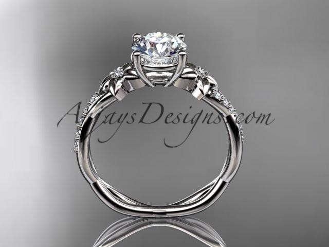 platinum flower diamond wedding ring, engagement ring with a "Forever One" Moissanite center stone ADLR388 - AnjaysDesigns