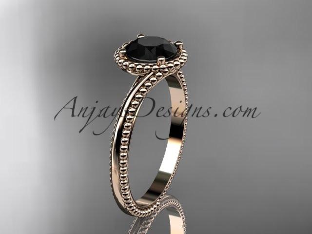 14kt rose gold wedding ring, engagement ring with a Black Diamond center stone ADLR389 - AnjaysDesigns