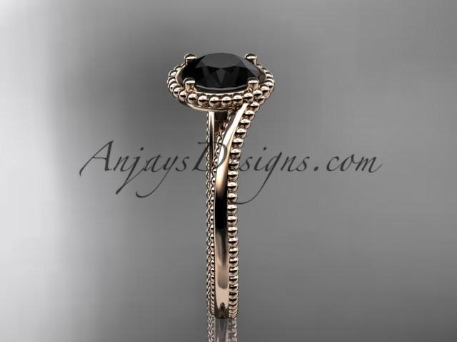 14kt rose gold wedding ring, engagement ring with a Black Diamond center stone ADLR389 - AnjaysDesigns