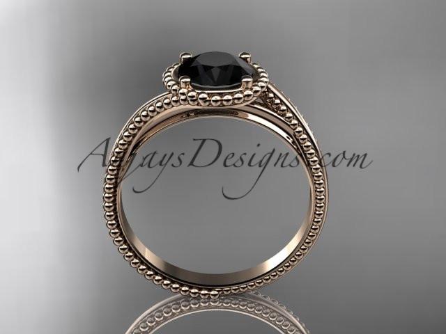 14kt rose gold wedding ring, engagement ring with a Black Diamond center stone ADLR389 - AnjaysDesigns