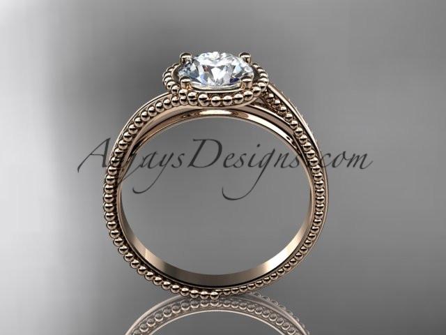 14kt rose gold wedding ring, engagement ring with a "Forever One" Moissanite center stone ADLR389 - AnjaysDesigns