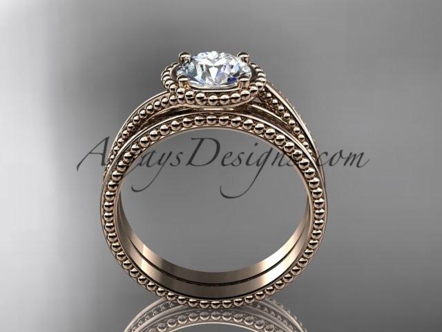14kt rose gold wedding ring, engagement set with a "Forever One" Moissanite center stone ADLR389S - AnjaysDesigns