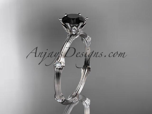 platinum diamond vine and leaf wedding ring, engagement ring with Black Diamond center stone ADLR38 - AnjaysDesigns