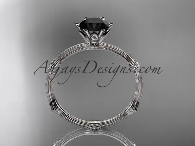platinum diamond vine and leaf wedding ring, engagement ring with Black Diamond center stone ADLR38 - AnjaysDesigns