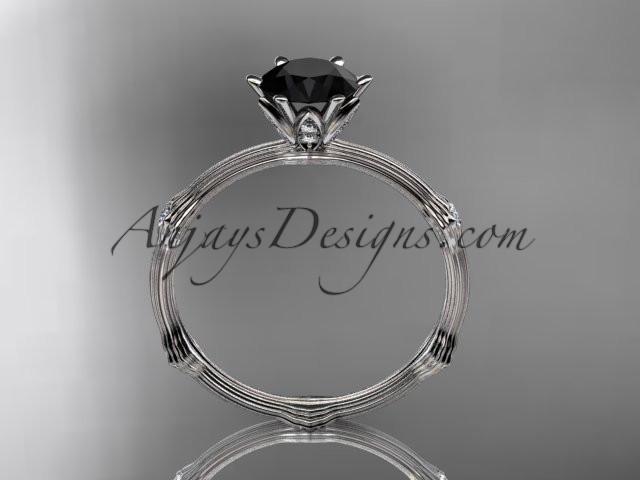 platinum diamond vine and leaf wedding ring, engagement ring with Black Diamond center stone ADLR38 - AnjaysDesigns