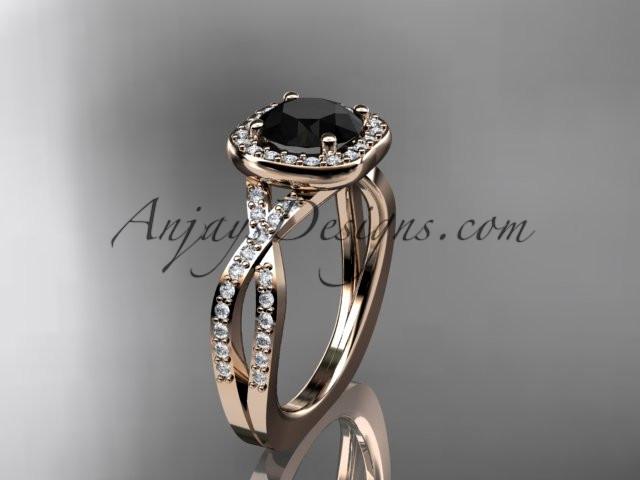 14kt rose gold wedding ring, engagement ring  with a Black Diamond center stone ADER393 - AnjaysDesigns