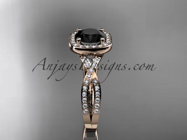 14kt rose gold wedding ring, engagement ring  with a Black Diamond center stone ADER393 - AnjaysDesigns