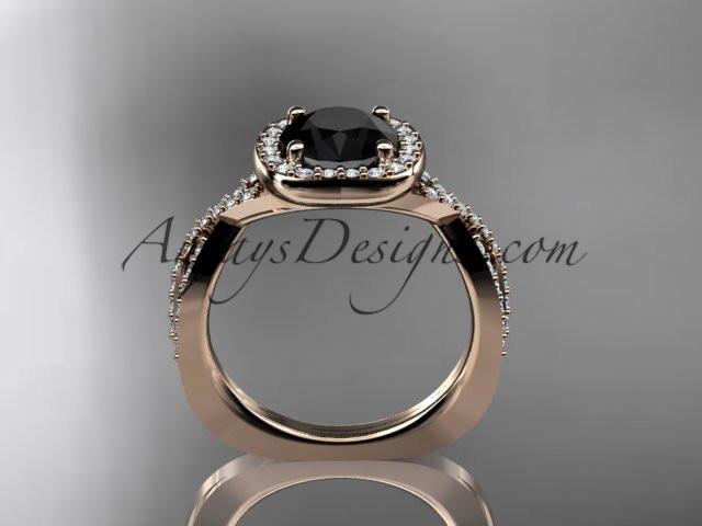 14kt rose gold wedding ring, engagement ring  with a Black Diamond center stone ADER393 - AnjaysDesigns