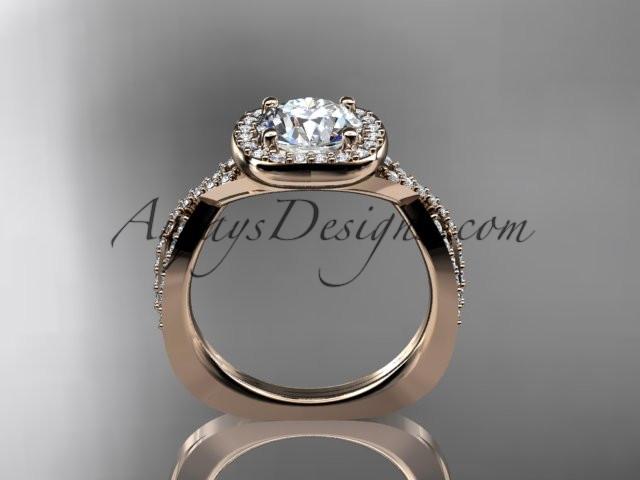 14kt rose gold wedding ring, engagement ring with a "Forever One" Moissanite center stone ADER393 - AnjaysDesigns