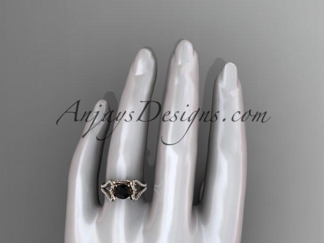 14kt rose gold heart engagement ring, wedding ring  with a Black Diamond center stone ADER395 - AnjaysDesigns