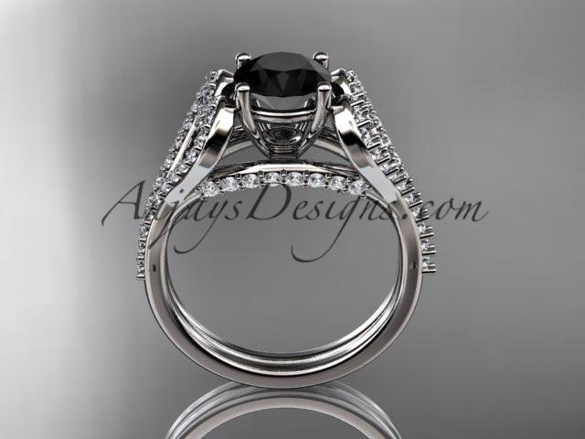 platinum heart engagement ring, wedding ring  with a Black Diamond center stone ADER395 - AnjaysDesigns