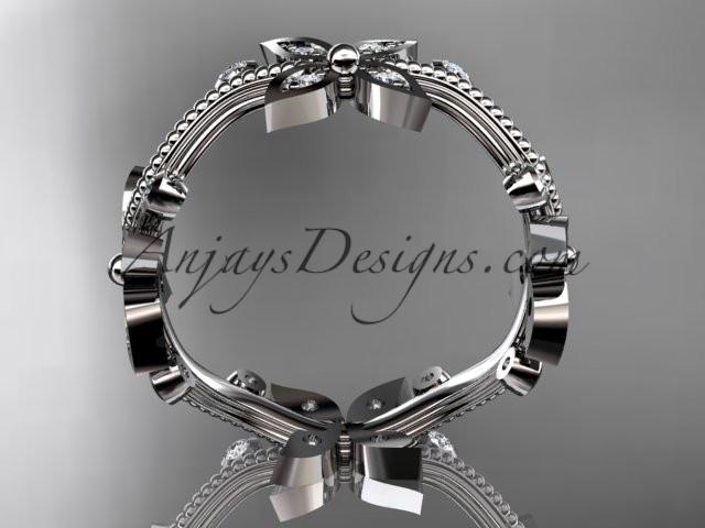platinum  diamond leaf and vine wedding ring, engagement ring, wedding band ADLR3A - AnjaysDesigns