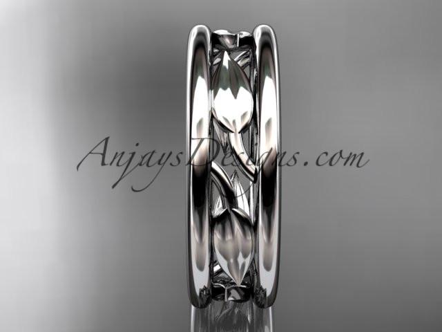 platinum leaf wedding band, engagement ring ADLR400G - AnjaysDesigns