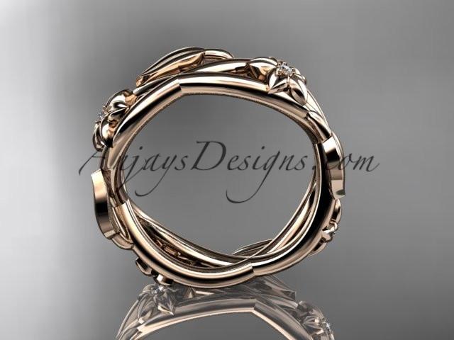14kt rose gold diamond leaf and flower wedding band, engagement ring ADLR402B - AnjaysDesigns