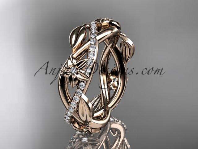 14kt rose gold diamond leaf and flower wedding band, engagement ring ADLR403B - AnjaysDesigns