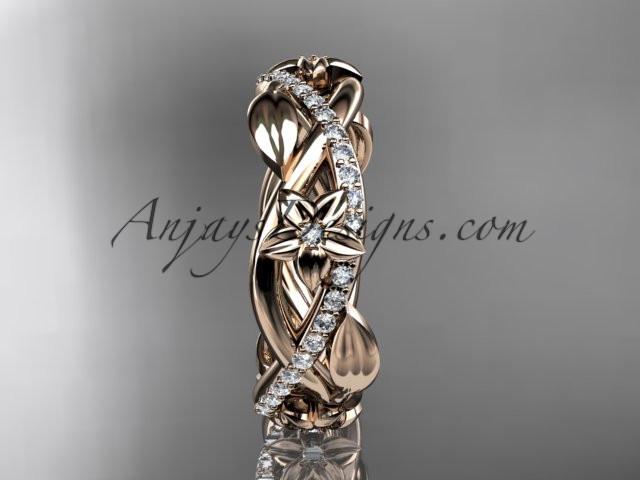 14kt rose gold diamond leaf and flower wedding band, engagement ring ADLR403B - AnjaysDesigns