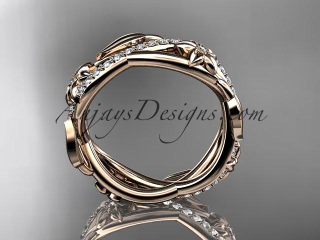 14kt rose gold diamond leaf and flower wedding band, engagement ring ADLR403B - AnjaysDesigns