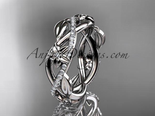 platinum diamond leaf and flower wedding band, engagement ring ADLR403B - AnjaysDesigns
