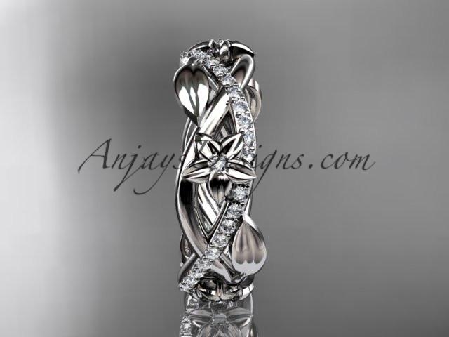 14kt white gold diamond leaf and flower wedding band, engagement ring ADLR403B - AnjaysDesigns