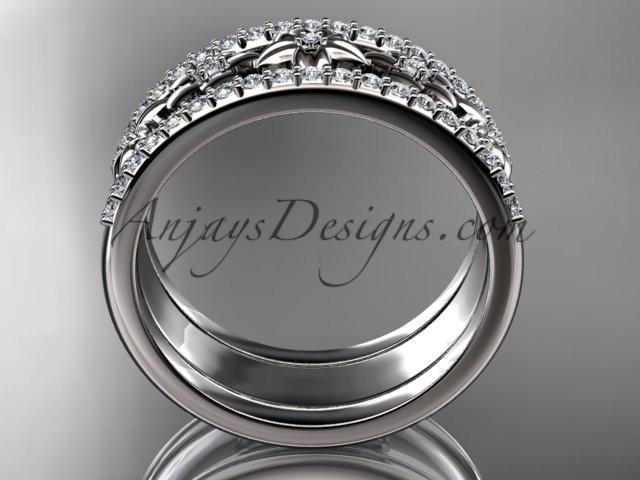 platinum engagement ring, flower wedding band ADLR406B - AnjaysDesigns