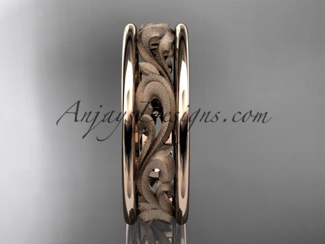 14kt rose gold leaf engagement ring, wedding band ADLR414G - AnjaysDesigns