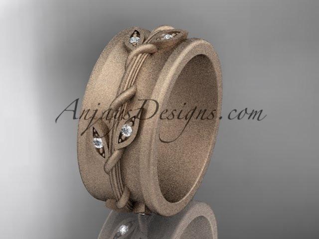 14kt rose gold diamond engagement ring, matte finish wedding band ADLR417B - AnjaysDesigns