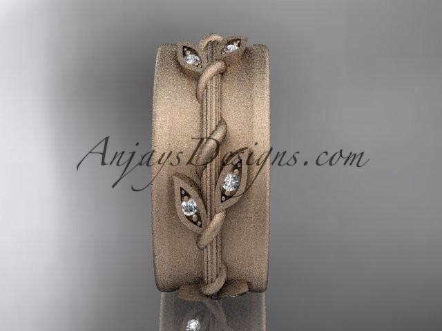 14kt rose gold diamond engagement ring, matte finish wedding band ADLR417B - AnjaysDesigns