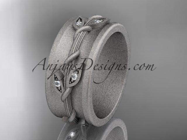 14kt white gold diamond engagement ring, matte finish wedding band ADLR417B - AnjaysDesigns