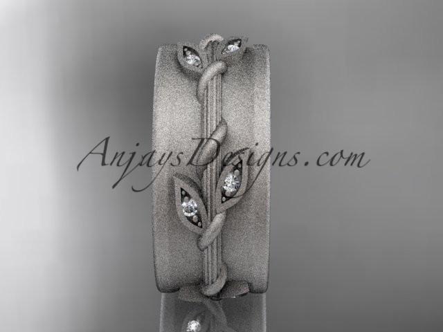 14kt white gold diamond engagement ring, matte finish wedding band ADLR417B - AnjaysDesigns