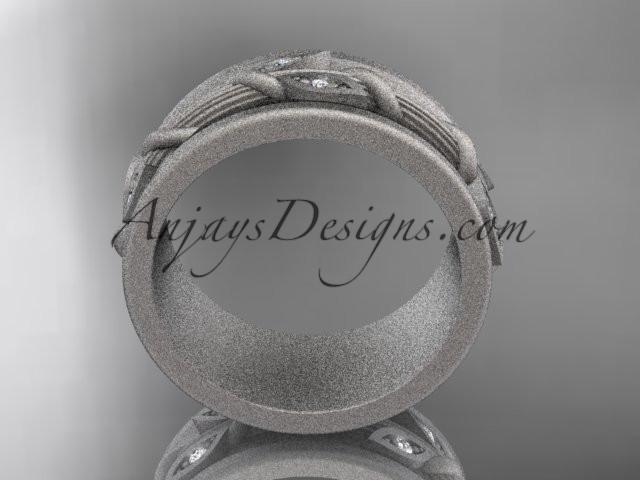 14kt white gold diamond engagement ring, matte finish wedding band ADLR417B - AnjaysDesigns