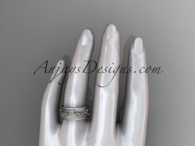 14kt white gold diamond engagement ring, matte finish wedding band ADLR417B - AnjaysDesigns