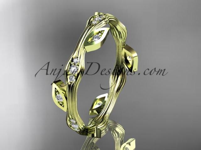 14k yellow gold diamond leaf and vine wedding ring, engagement ring, wedding band. ADLR41 - AnjaysDesigns