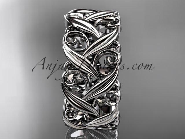 Platinum leaf and vine wedding ring, engagement ring, wedding band ADLR49 - AnjaysDesigns