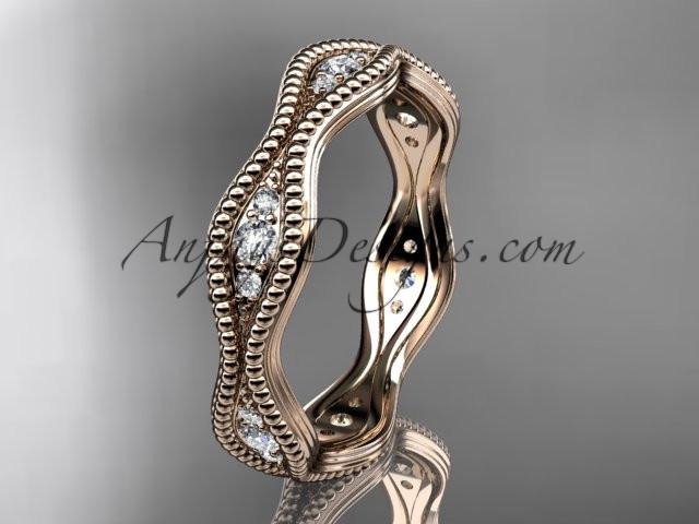 14kt rose gold diamond leaf and vine wedding ring, engagement ring, wedding band ADLR50 - AnjaysDesigns