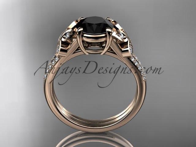 14kt rose gold diamond unique engagement ring, butterfly ring, wedding ring with a Black Diamond center stone ADLR514 - AnjaysDesigns