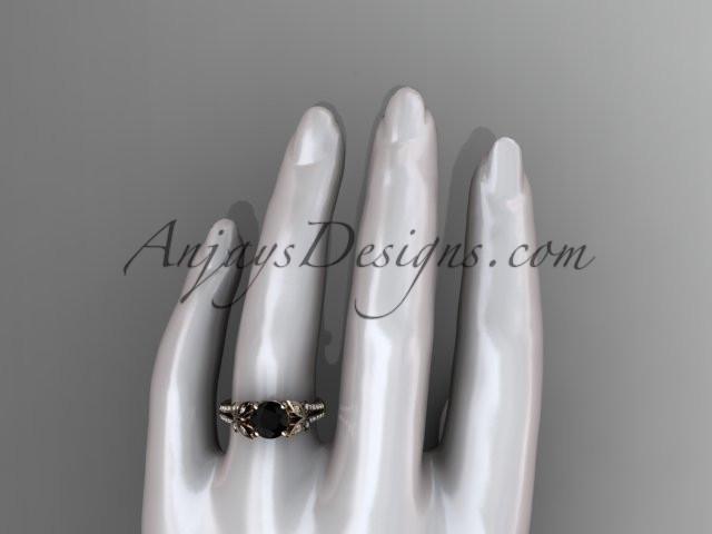 14kt rose gold diamond unique engagement ring, butterfly ring, wedding ring with a Black Diamond center stone ADLR514 - AnjaysDesigns