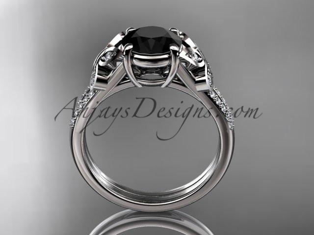 platinum diamond unique engagement ring, butterfly ring, wedding ring with a Black Diamond center stone ADLR514 - AnjaysDesigns