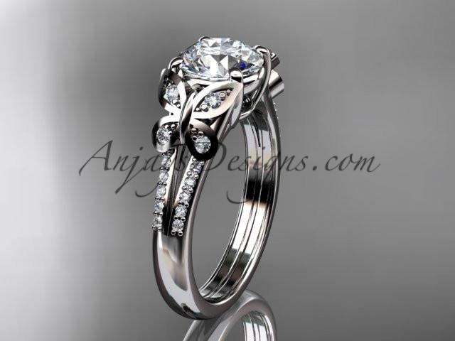 platinum diamond unique engagement ring, butterfly ring, wedding ring with a "Forever One" Moissanite center stone ADLR514 - AnjaysDesigns